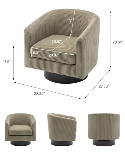 Swivel Barrel Accent Chair, Comfy Reading Armchair, Camel, Set of 2 | Club Chairs for Adults, Low-Back Design, Modern Round Style, Solid Wood Frame & Metal Swivel Base, For Living Room & Bedroom - color: Camel