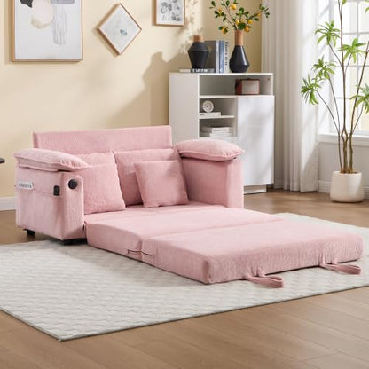 Convertible Sofa Bed, Foldable Space Saving Loveseat Floor Lounge Couch | 3-in-1 Convertible Velvet Sofa Bed, Foldable Loveseat Couch, Space Saving Floor Sleeper Lounge Mattress for Small Apartment - color: Pink