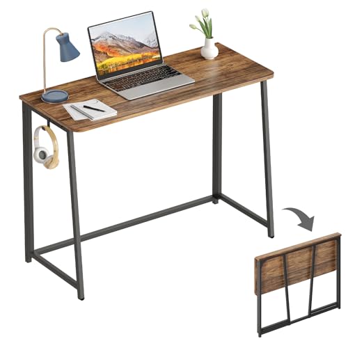 WOHOMO Folding Desk, 39.4" Foldable Computer Table for Small Spaces, Walnut | Easy Assembly and Fold, Sturdy Home office desks for Study Bedroom Dorm Space Saving Writing Work Apartment - color: Brown, size: Large Size:39.4 x 15.7