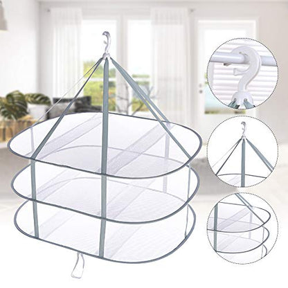 3-Tier Folding Drying Rack - Stackable Mesh Clothes Dryer for Laundry - 31" Hanging Flat Dry Rack with Fixing Band for Delicates, T-Shirts & Underwear - Space Saving Indoor/Outdoor, 10lb Capacity