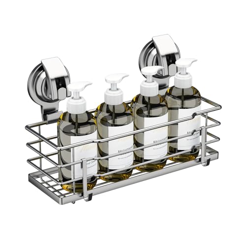 TESOT Suction Cup Shower Caddy, Shower Shelf Soap Dish with Hooks for Razor, Sponge, Rust Proof 304 Stainless Steel, Silver - color: Silver