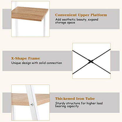 Tangkula Computer Desk with 4 Tier Shelves, Writing Desk Study Desk, Compact Computer Desk Workstation with X-Shaped Metal Frame & Adjustable Foot Pads, Home Office Desk (Natural) - color: Natural & White