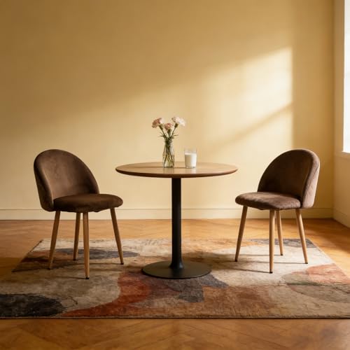 Lightdot Dining Chairs Set of 2, Brown Velvet Upholstered Dining Chairs with Solid Wood Legs, Mid-Century Modern Accent Chair for Kitchen Living Room Bedroom, Assembly Guide Included, 300lbs Capacity - color: Brown