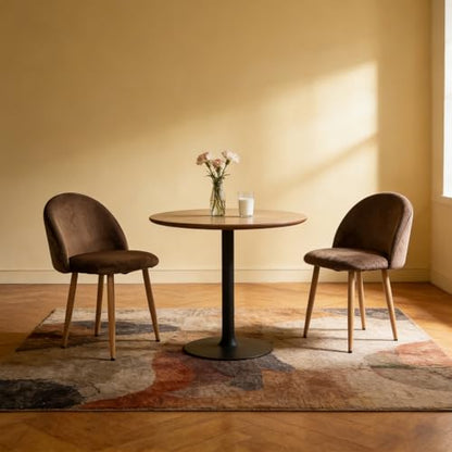 Lightdot Dining Chairs Set of 2, Brown Velvet Upholstered Dining Chairs with Solid Wood Legs, Mid-Century Modern Accent Chair for Kitchen Living Room Bedroom, Assembly Guide Included, 300lbs Capacity - color: Brown