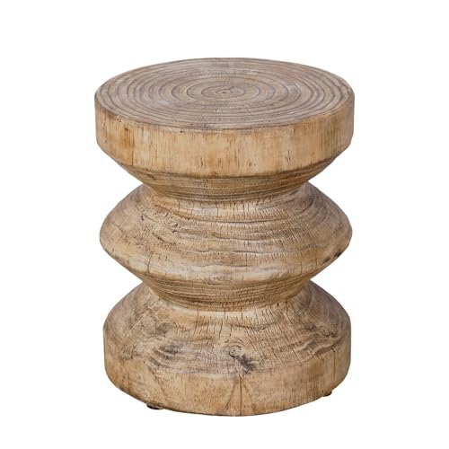 Afterglow Terrafab Material Outdoor Round Side Table, Natural Decorative Garden Stools, Unique End Table for Living Room Bedroom Patio Home Decor - color: Light Brown Wooden