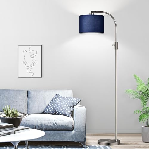 Nintiue Upgraded Modern Arc Dimmable Tall Standing Floor Lamp with Blue Shade, 1200 Lumens LED Bulb Included, for Living & Reading Room, Bedroom, Office & Nursery, Brushed Nickel - color: Brushed Nickel-Blue Shade
