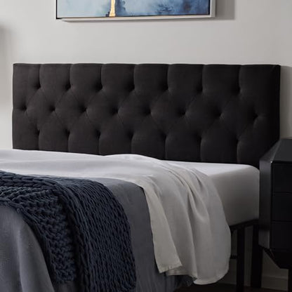 Lucid Mid-Rise Upholstered Headboard - Diamond Tufted - Padded Polyester - Adjustable Height from 34” to 46” - Easy Assembly - Bed Frame or Wall Mount - Sturdy - Black - Full / Full XL Size - color: Black, size: Full/Full XL