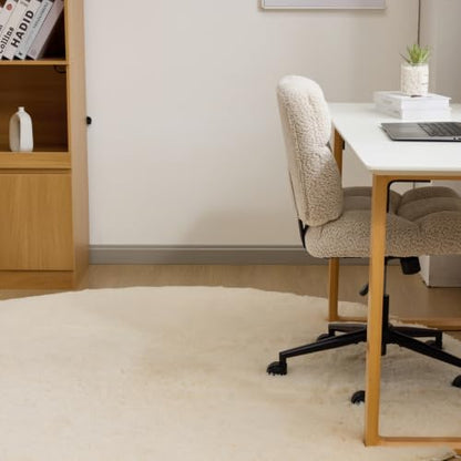 VINGLI Cute Armless Small Vanity Chair w/Plush Cushion &Fluffy Backrest, Comfy Swivel Chenille Office Desk Chair with 360° Wheels, Height Adjustable Makeup Chair for Bedroom&Dressing Room, Khaki - color: Khaki