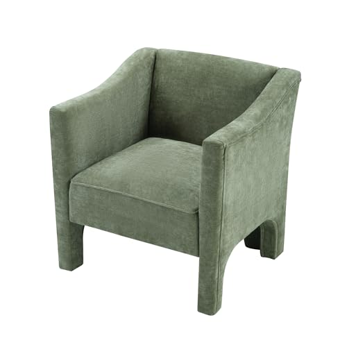 Penau Barrel Accent Chair, Chenille Upholstered Green Chair | Soft Chenille Upholstery, Enclosed Barrel Arms, Compact Lounge Seating For Living Room, Bedroom, Reading Nooks