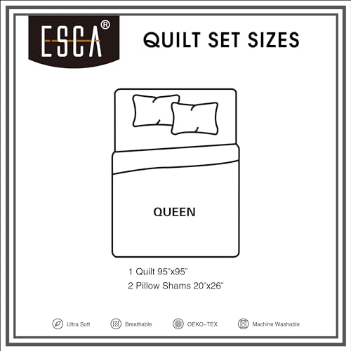ESCA 3-Piece SARA Floral Green Bedspread Set Queen Size Reversible White Quilt - color: 09 Sara, size: Queen