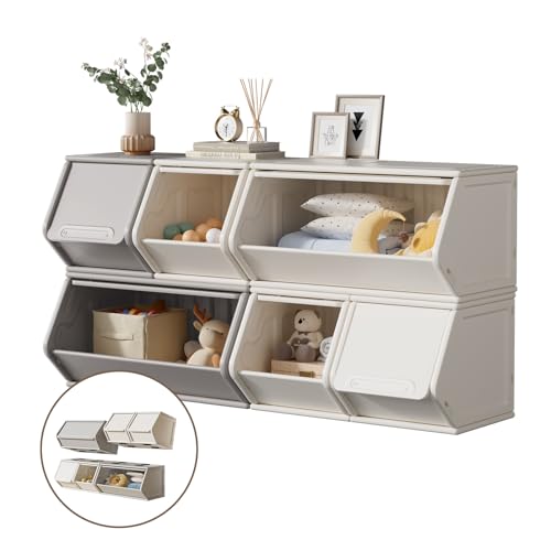 UNICOO® 2+4 Free Combination Stackable Plastic Storage Cabinet | Customizable Storage Shelves, Lightweight Organizer, Efficient Storage and Organizer | Home, Office, School, Dorm (2+4 Gray & Cream) - color: 2+4 Gray & Cream