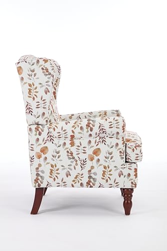 GDFStudio Modern Wingback Accent Chair with Solid Wood Legs and Cushion, Comfy Upholstered Floral Pattern Armchair, Retro Leisure Single Sofa Chair for Living Room Bedroom Home, Brown+Yellow - color: Brown+yellow