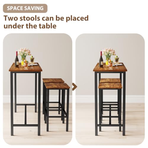 Zevemomo 3 Piece Dining Table Set, 47.2" Bar Table and Chairs Set | Counter Height Bar Table with Stools, Dining Pub for 2, Narrow High Top Pub Table Set for Small Spaces, Kitchen Living Room