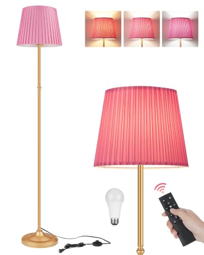Pink Floor Lamp for Living Room, 68" Standing Lamp, Dimmable Reading Light with Remote & Foot Pedal, with LED Bulb, for Living Room, Bedroom, Girls Room FCC Listed, Gold and Pink DP12LD05 - color: Gold + Pink