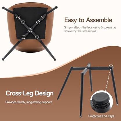 Dining Chairs Set of 2, PU Leather Armless with Metal Legs Brown | Fits Dining Rooms, Kitchens, Waiting room, Living rooms, Offices & Cafes, Easy to Clean Easy to assemble Adjustable Foot Pads - color: Brown
