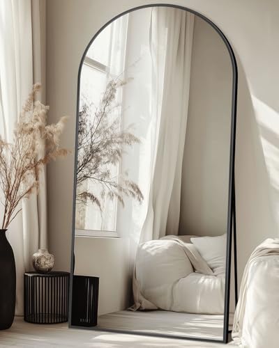 Full Length Mirror with Stand, 71"x28" Arched Full Body Mirrors, Large Stand Up Mirror, Aluminum Frame Floor Standing Mirrors, Freestanding Hanging Leaning Mounted for Bedroom Living Room Black - color: Black, size: 71"L x 28"W