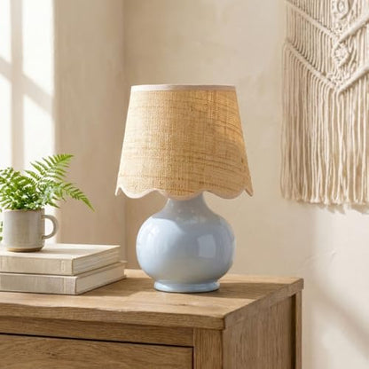 Benton Ceramic Table Lamp with Fabric Shade – 13" Bedside Accent Lamp for Bedroom, Living Room & Nightstand (Grey) - color: Gray