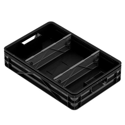 Quarter Crate 4-Pack Stackable Storage Bins, Black | Polypropylene, 14 dividers included, 19.16x12.75x4.57 in, over 1000 lb stack, lids sold separately - color: Black