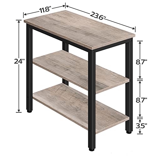 HOOBRO End Table, Simple Rustic Side Table with 3-Tier Storage Shelf, Narrow Nightstand for Small Spaces, Easy Assembly, for Living Room, Bedroom, Metal, Industrial Design, Greige and Black BG14BZ01 - color: Greige + Black