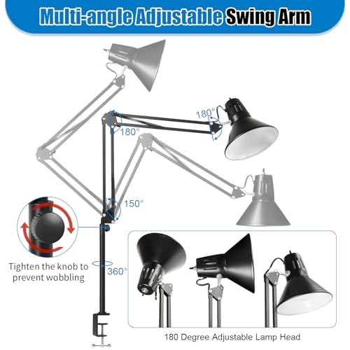 LED Clamp on Desk Lamp, 360°Adjustable Swing Arm Desk Lamp | Clamp Light with Eye-Caring LED Bulb for Home Office Reading Drafting