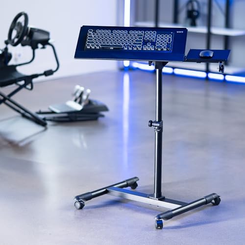 VIVO Black Mobile Keyboard Tray and Mouse Pad Cart, CART-KB1A | Freestanding, Ergonomic Typing Platform with Tilting Design and Height Adjustment