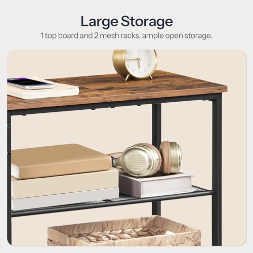 HOOBRO End Table, 3-Tier Narrow Side Table with Charging Station, Nightstand with 2 Flat or Slant Adjustable Shelves for Small Spaces, Living Room, Bedroom, Rustic Brown and Black BF23UBZ01G1 - color: Rustic Brown + Black