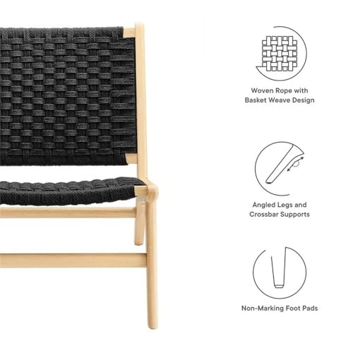 Modway Saoirse Woven Rope Wood Accent Lounge Chair in Natural Black - color: Natural Black