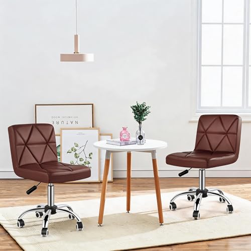 COSVALVE Armless Swivel Office Chair with Wheels, Adjustable Height | Armless Mid Back Chair With 360° Swivel, Adjustable Height & Rolling Wheels, Ideal For Home Offices, Conferences & Salons - color: Brown