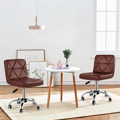 COSVALVE Armless Swivel Office Chair with Wheels, Adjustable Height | Armless Mid Back Chair With 360° Swivel, Adjustable Height & Rolling Wheels, Ideal For Home Offices, Conferences & Salons - color: Brown