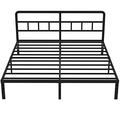 DiaOutro Metal Platform King Bed Frame with Headboard, 14 Inch, Black | Heavy Duty Bed For Kids Adults, Steel Slat Supports No Box Spring Needed, Easy Assembly, Noise Free - size: King, style: 14 Inch