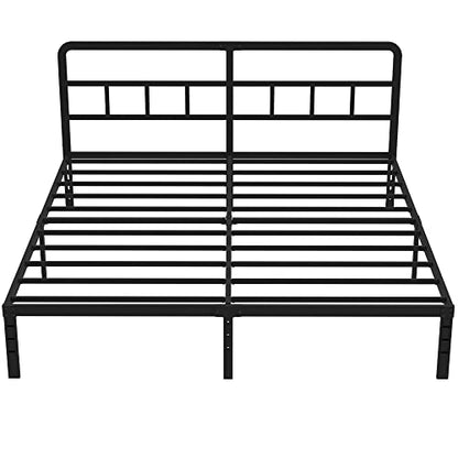 DiaOutro Metal Platform King Bed Frame with Headboard, 14 Inch, Black | Heavy Duty Bed For Kids Adults, Steel Slat Supports No Box Spring Needed, Easy Assembly, Noise Free - size: King, style: 14 Inch