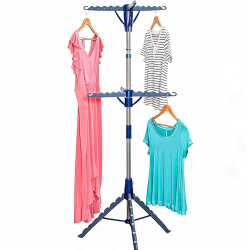 Honey-Can-Do 2-Tier Tripod Clothes Drying Rack, 73", Chrome Steel | 73" tall 2-tier tripod holds 30 garments and long dresses off the floor. Chrome steel resists rust; folds compact. - style: 2 Tier