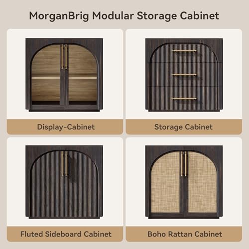Sideboard Buffet Cabinet with Storage,Credenza with Fluted Doors - color: Dark Walnut-fluted Doors