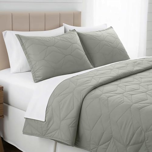 Clara Clark Quilts Twin Size - All Season Bedspread Coverlet Set, Pinsonic Weave Lightweight Bedding Set - 5 Piece Twin Quilt Set with Pillow Shams, London Fog - Twin Ellipse - color: 35 – London Fog – Ellipse, size: Twin