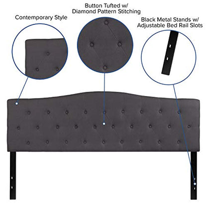 EMMA + OLIVER Tufted Upholstered King Size Headboard in Dark Gray Fabric - color: Dark Gray, size: King