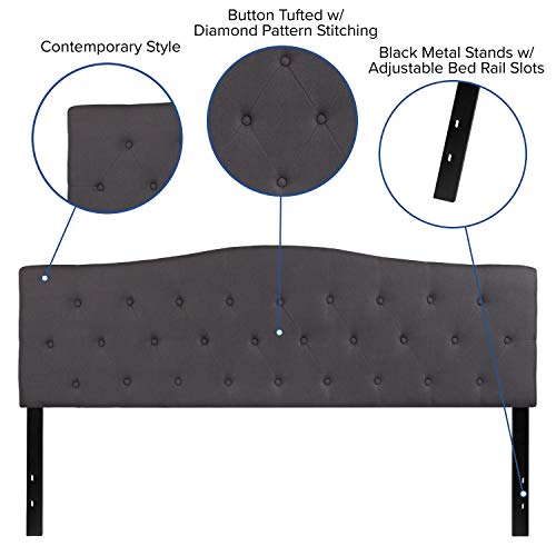 EMMA + OLIVER Dark Gray King Tufted Headboard | Adjustable Bed Rail Slots, Fabric Upholstered - color: Dark Gray, size: King