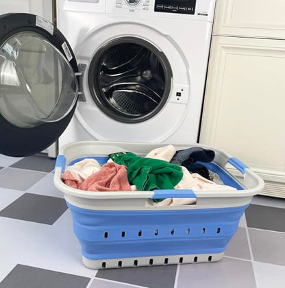 SAMMART 42L (11 gallon) Collapsible Plastic Laundry Basket - Foldable Pop Up Storage Container/Organizer - Space Saving Hamper/Basket (1, Grey/Little Boy Blue) - color: Grey/Little Boy Blue