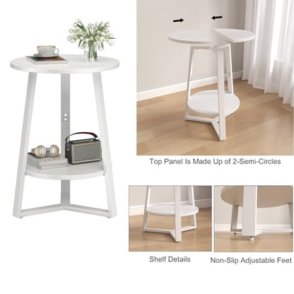 sthmec Small Round End Table, 2 Tier Side Table with Storage Shlef,Coffee Table Wooden Tabletop & Metal Frame,Round Accent Table Small Nightstands Couch Tables for Bedroom,Livingroom,White - color: White