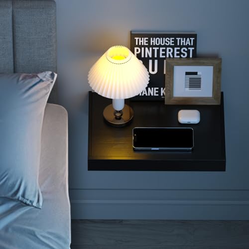 TEAMIX Wall Mounted Folding Bedside Shelf, Black Wood Floating Nightstand Table with Heavy-Duty Brackets, 16.5''x12'' Space Saving Bed Side Tray Storage for Bedroom, Living Room, Dorm (Black, Basic) - color: Black, size: Basic