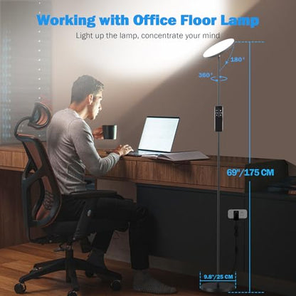 LED Floor Lamp, 3000LM 30W Super Bright Standing Lamp, 300W Equivalent Modern Torchiere Sky Lamp, 2700K-6500K Stepless Dimming with Remote & Touch Control, 69" Tall Lamp for Living Room Bedroom Office