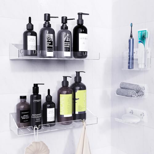 Bakzon Adhesive Shower Caddy, 5 Pack Acrylic Shower Shelves Bath Organizers With Large Capacity, No Drilling Shelves for Bathroom Storage - style: Shower Organizer-5 Pack