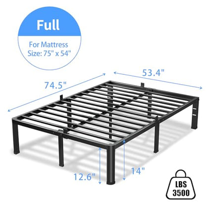 VIPSHOW 14 Inch Full Bed Frame with Round Corners No Box Spring Needed | 3500lbs Heavy Duty, Under bed storage, 4 mattress stoppers, Headboard holes, Noise-free, Easy assembly & rubber covers - size: Full, style: 14 Inch