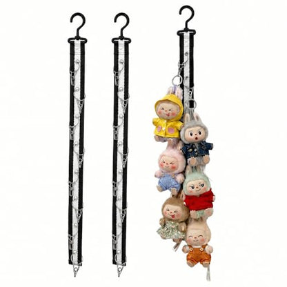 Plush Doll Hanging Storage Rope Display Rack with 8 Clips – Wall Hanging Organizer for Keychain Plushies, Mini Toys– Holds up to 3kg (2 PCS Monochrome) - color: 2 PCS Monochrome