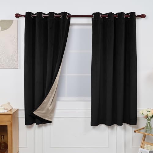 INLINAS Velvet Blackout Curtain - Luxurious Softness with Light Control, Thermal Insulated, Noise Reduction, Energy Saving Set of 2 Panels, Black, 52W x 63L Inch - color: Black, size: 52"W x 63"L (Pack of 2)