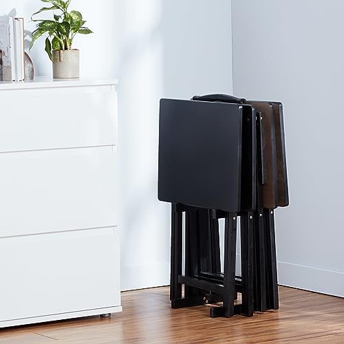 Amazon Basics Portable Foldable TV Tray Table with Storage Rack, Space-Saving Design, 15" x 19" x 26", Black, 4-Pack - color: Black