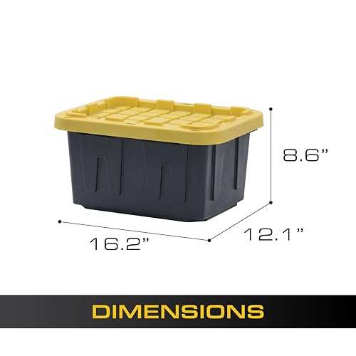 BLACK & YELLOW 5-Gallon Stackable Plastic Storage Bins with Lids, 6 Pack | Small heavy-duty storage totes for garage, closet, classroom & home organization, 8.6H x 12.3W x 16.4D, Black & Yellow