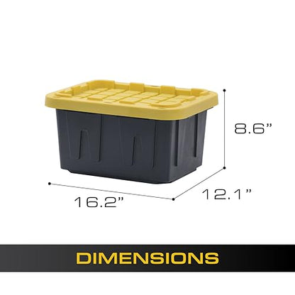 BLACK & YELLOW 5-Gallon Stackable Plastic Storage Bins with Lids, 6 Pack | Small heavy-duty storage totes for garage, closet, classroom & home organization, 8.6H x 12.3W x 16.4D, Black & Yellow