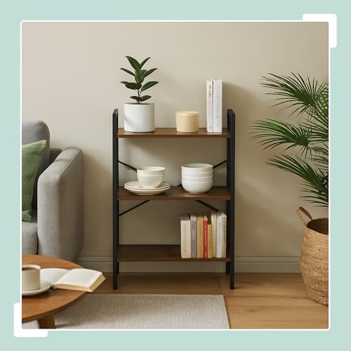 Relaxdays Industrial Bookcase, 3 Compartments, H 92 x W 60 x D 32 cm, Open Living Room Shelf, Standing Shelf, Brown/Black - size: 92 x 60 x 32 cm