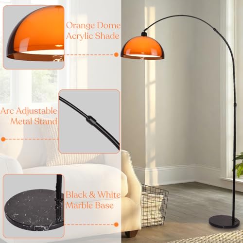 Arc Floor Lamp for Living Rooms Orange Mushroom Two-Layered 70" Modern Floor Lamp with Marble Base Arch Standing Lamp for Living Rooms, Home Offices, Dining Rooms, Bedrooms,Acrylic Lampshade