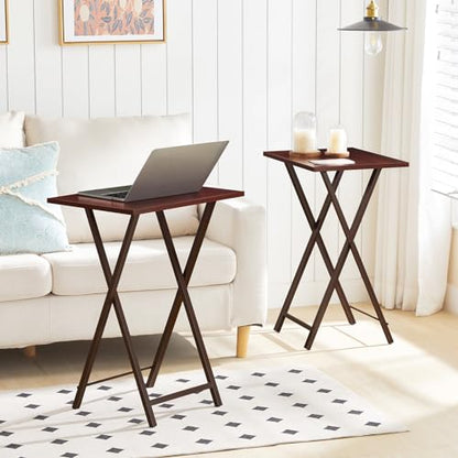 HOOBRO Folding TV Tray Tables, Set of 2 Side Table for Small Space, Industrial Snack Tables for Eating at Couch, Stable Metal Frame, Easy Assembly, Space Saving, Brown BR25BZ01 - color: Brown
